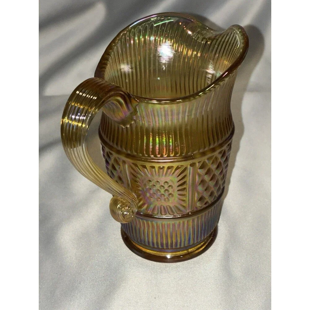 Fenton 95th Anniversary Marigold Carnival Glass Sandwich Pitcher Iridescent 2000